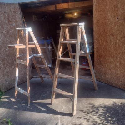 Pair of Vintage 5' Wooden A-Frame Ladders