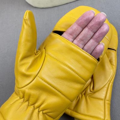 New Leather Pop Top Mittens Mustard