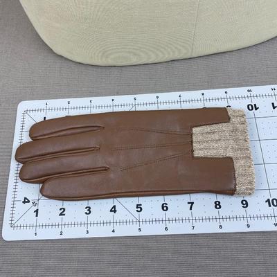 New Halston Leather Gloves Brown with Knit lining