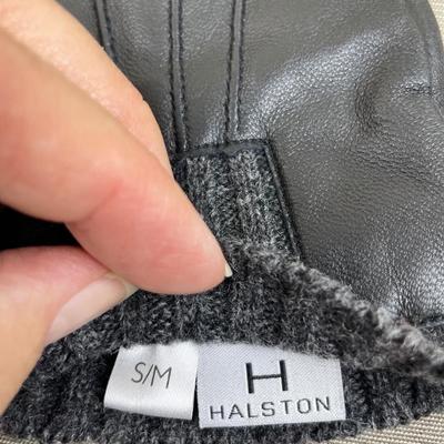 New Halston Black Leather Gloves with Knit Lining