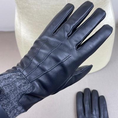 New Halston Black Leather Gloves with Knit Lining
