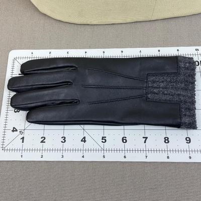 New Halston Black Leather Gloves with Knit Lining
