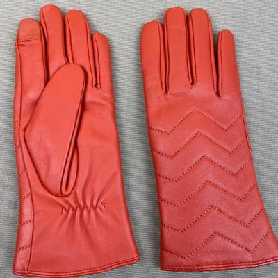 New Halston Brick Red Leather Gloves Chevron
