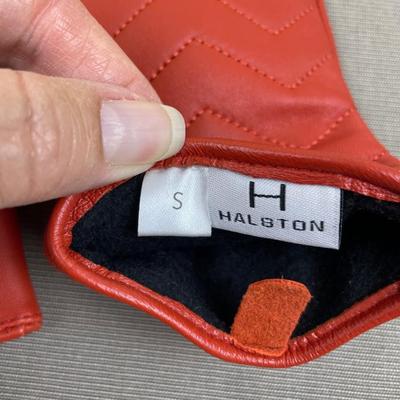 New Halston Brick Red Leather Gloves Chevron