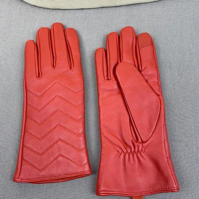 New Halston Brick Red Leather Gloves Chevron