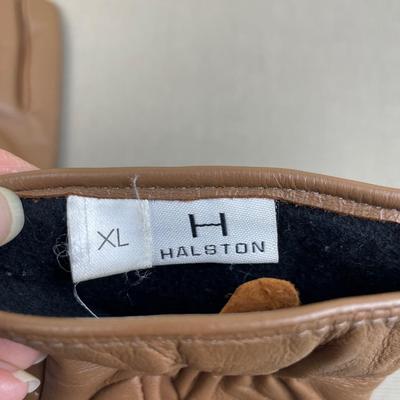 New Halston Brown Leather Gloves Chevron