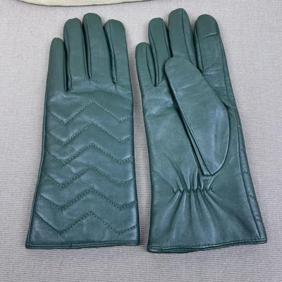 New Halston Evergreen Leather Gloves Chevron
