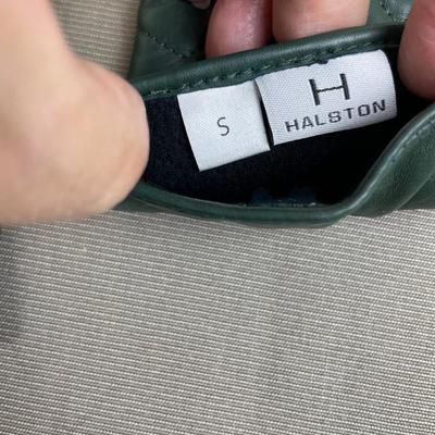 New Halston Evergreen Leather Gloves Chevron