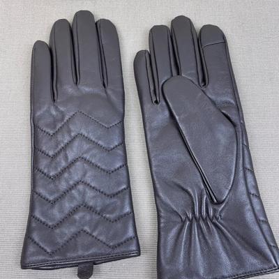 New Halston Dark Brown Leather Gloves Chevron