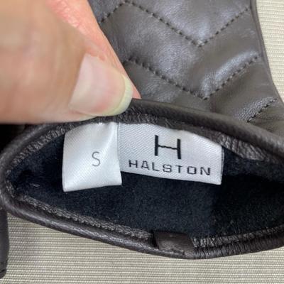 New Halston Dark Brown Leather Gloves Chevron