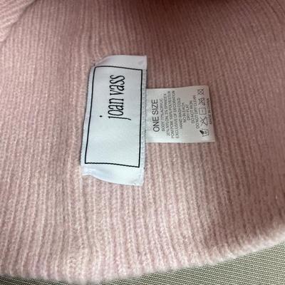 Joan Vass Light Pink Star Beanie and Gloves set