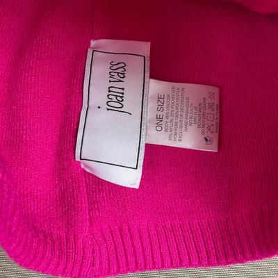 Joan Vass Fuschia Pearls Knit Beanie and Gloves Set