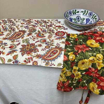 Placemats, serving bowls, apron