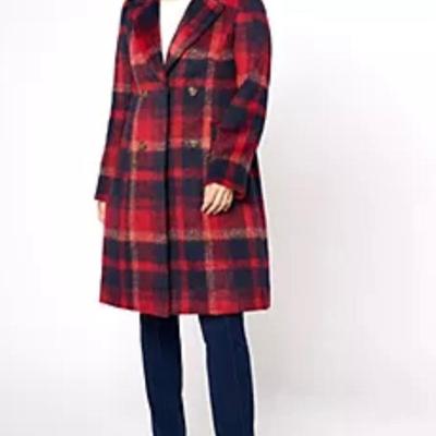 Dennis By Dennis Basso Red Plaid Coat 4