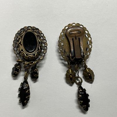 Bronze Necklace w/black stones and Clip Earrings