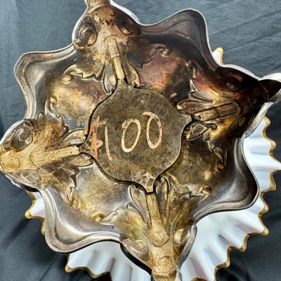 C Henninger Antique Glass ripple edge bowl with Silver plate pedestal