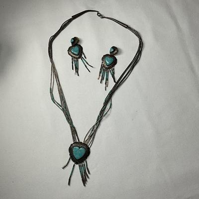 Sterling and Turquoise Necklace and Pierced Earrings
