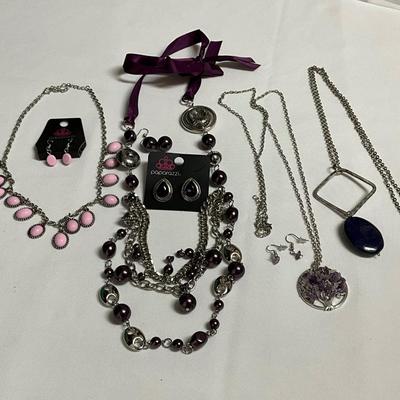 Silver chains w/Purple & Pink grouping which includes Paparazzi sets