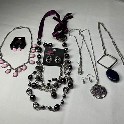 Silver chains w/Purple & Pink grouping which includes Paparazzi sets