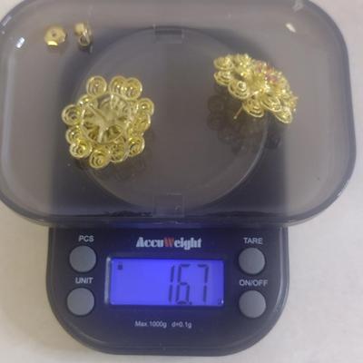 18 Karat Yellow Gold and Gemstone Filigree Post Earrings- Approx Total Weight 16.7 Grams (#35)