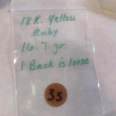 18 Karat Yellow Gold and Gemstone Filigree Post Earrings- Approx Total Weight 16.7 Grams (#35)