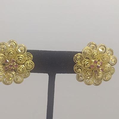 18 Karat Yellow Gold and Gemstone Filigree Post Earrings- Approx Total Weight 16.7 Grams (#35)