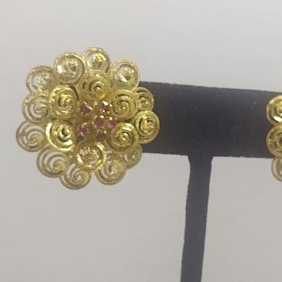 18 Karat Yellow Gold and Gemstone Filigree Post Earrings- Approx Total Weight 16.7 Grams (#35)