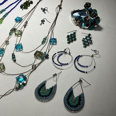 Blue, teal set of jewelry with a Geneva Watch
