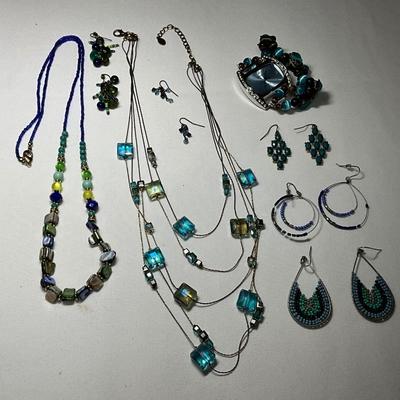 Blue, teal set of jewelry with a Geneva Watch