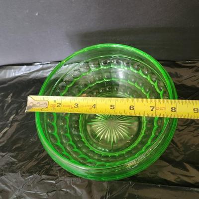 8" Green Glass Bowl Vaseline Uranium