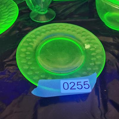 Lot of Green Glass Vaseline Uranium Glass Pitcher, Plates, Bowls, Cover Dishes