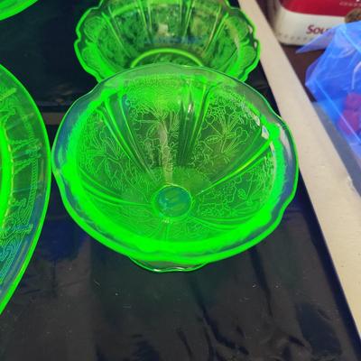 Large Lot of Green Glass Vaseline Uranium Glass Plates, Glass, Bowls