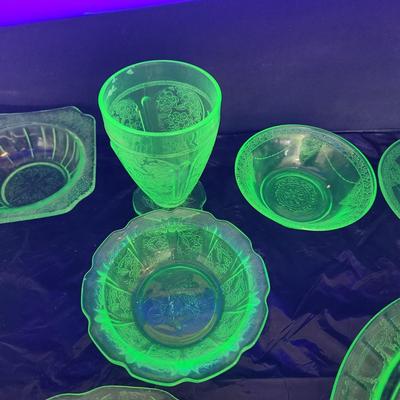 Large Lot of Green Glass Vaseline Uranium Glass Plates, Glass, Bowls