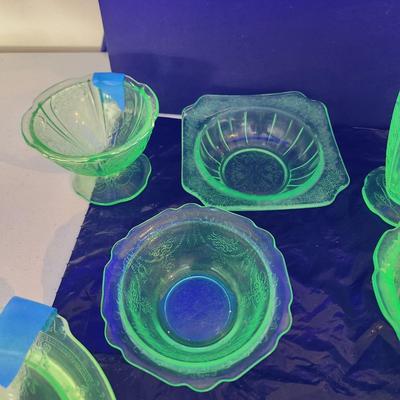 Large Lot of Green Glass Vaseline Uranium Glass Plates, Glass, Bowls