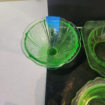 Large Lot of Green Glass Vaseline Uranium Glass Plates, Glass, Bowls