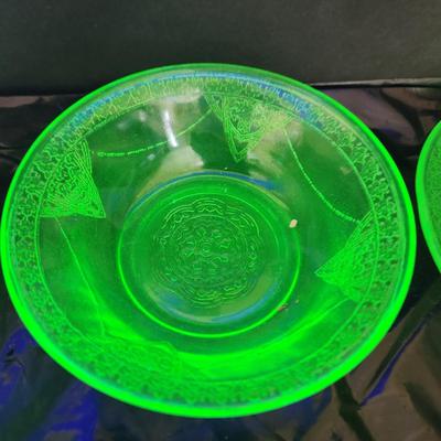 Large Lot of Green Glass Vaseline Uranium Glass Plates, Glass, Bowls