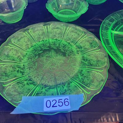 Large Lot of Green Glass Vaseline Uranium Glass Plates, Glass, Bowls