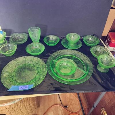 Large Lot of Green Glass Vaseline Uranium Glass Plates, Glass, Bowls