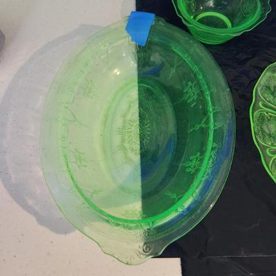 Large Lot of Green Glass Vaseline Uranium Glass Plates, Glass, Bowls