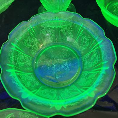 Large Lot of Green Glass Vaseline Uranium Glass Plates, Glass, Bowls