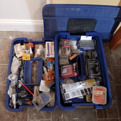 2 TIER TOTE FULL OF VARIOUS HARDWARE