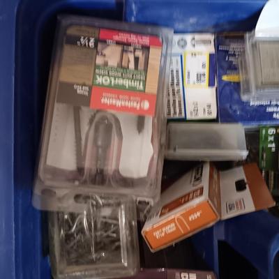 2 TIER TOTE FULL OF VARIOUS HARDWARE