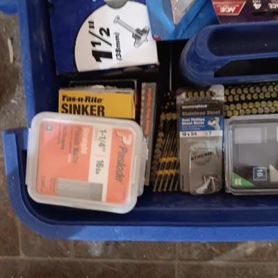 2 TIER TOTE FULL OF VARIOUS HARDWARE