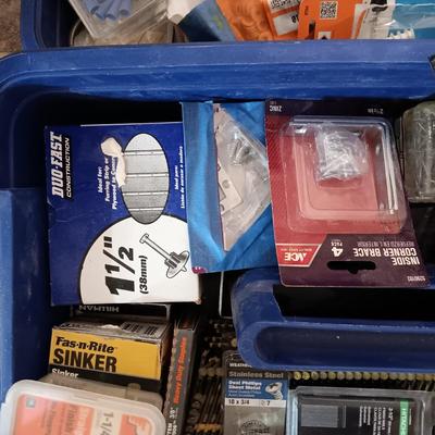 2 TIER TOTE FULL OF VARIOUS HARDWARE