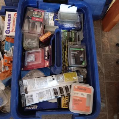 2 TIER TOTE FULL OF VARIOUS HARDWARE