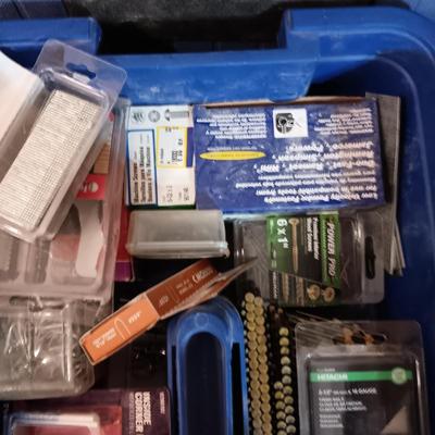 2 TIER TOTE FULL OF VARIOUS HARDWARE
