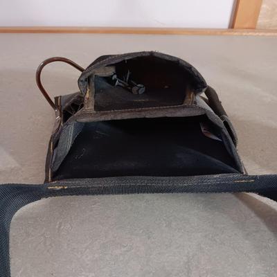 HUSKY METAL TOOL BOX WITH SHELF, TOOL BELT AND KNIFE SET