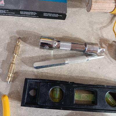 VARIETY OF TOOLS AND A TOOL BOX W/SHELF