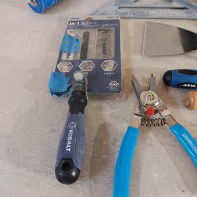 VARIETY OF TOOLS AND A TOOL BOX W/SHELF