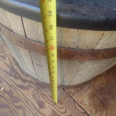 Vintage Wood Slat Half Barrell with Planter Pan on Casters